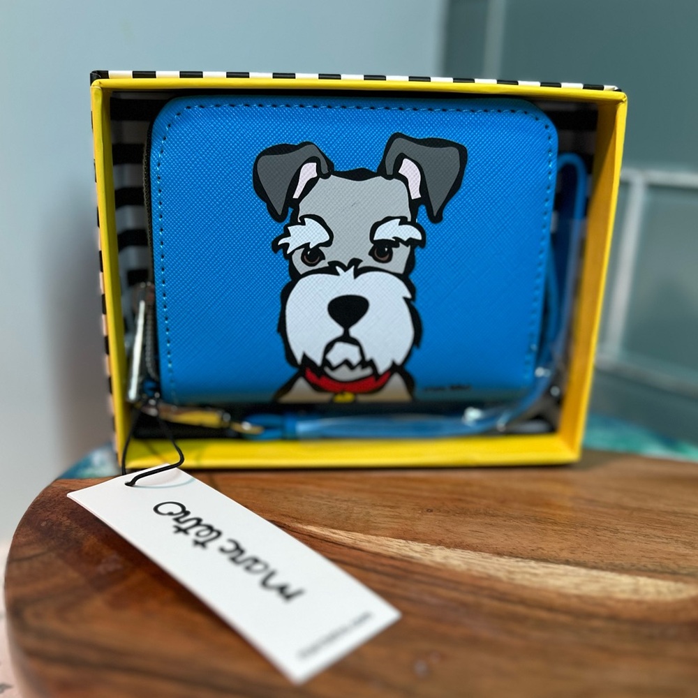 NIB Marc Tetro Schnauzer Blue Wristlet Zip Around Wallet Schnauzer